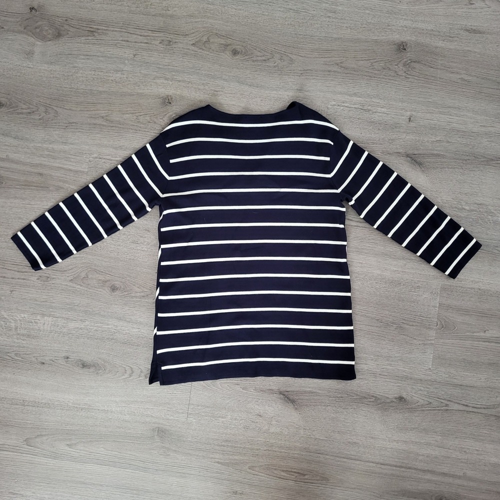 Talbots Womens Navy Blue White Striped Chevron V-Neck Knit Sweater Preppy Size S - Picture 6 of 8